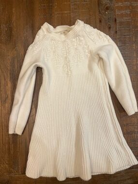 Girls' Cream Knit Long-Sleeve Dress